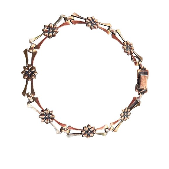 Symmetalic Vintage Floral Link Bracelet 7.5 14K Gold Filled and Sterling Art De - Picture 4 of 6